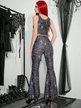 Spiderweb Print Tie Shoulder Sleeveless Top And Long Pants Set, Suitable For Party Or Music Festival